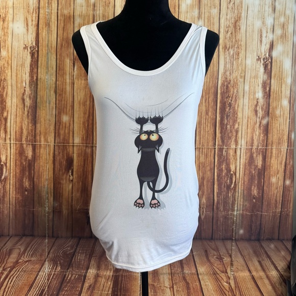CDJLFH Women’s Casual Cat Print Sleeveless Round Neck Top Size Large - Picture 2 of 9